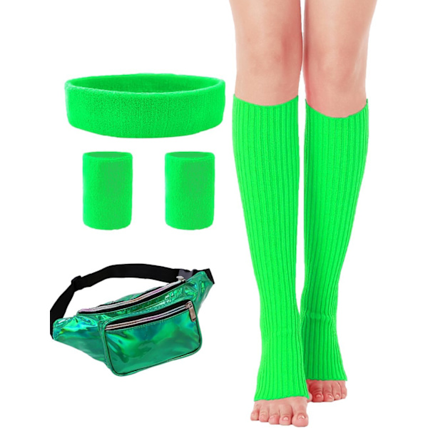 Neon Leg Warmers Set för kvinnor Pannband Svettbands Armband 80-tal 90-tal Rosa Löpning Fanny 80-tal Plus Size Kostymer Pack Pack Grön