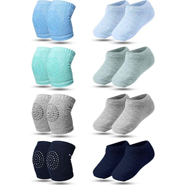8 par krypande knäskydd halkfria strumpor set knäskydd småbarn benvärmare unisex mjuka bomullsstrumpor för baby småbarn