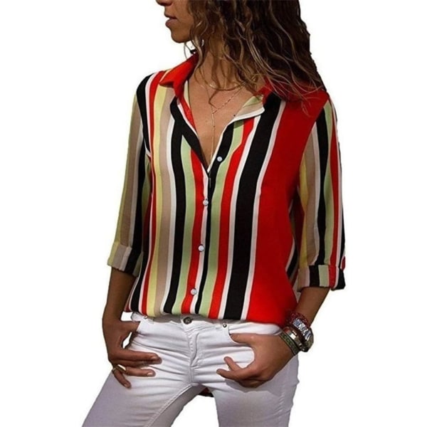 ch Randigt tryck för kvinnor med långärmade skjortor Blusar #2042 2042 Multi Colo Small