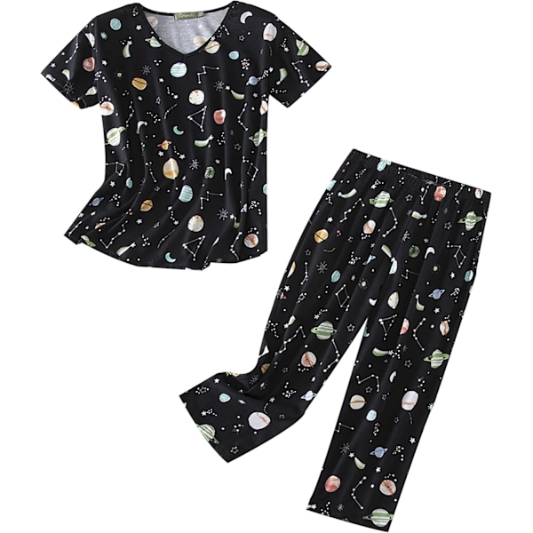 EONG Dam Pyjamas Set Sovkläder Toppar med Capribyxor Casual och Roliga Tryck Pyjamas Set