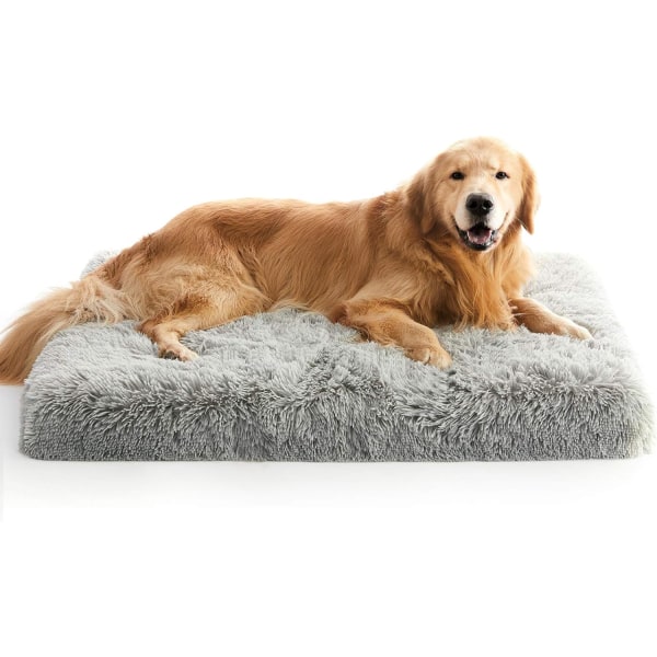 IKK Extra Stor Hundbädd, XL Ortopedisk Äggskum Hundbädd med Avtagbart Tvättbart Överdrag, Vattentät Hundmadrass Halkskydd B Grå 44 x 32 x 4 tum