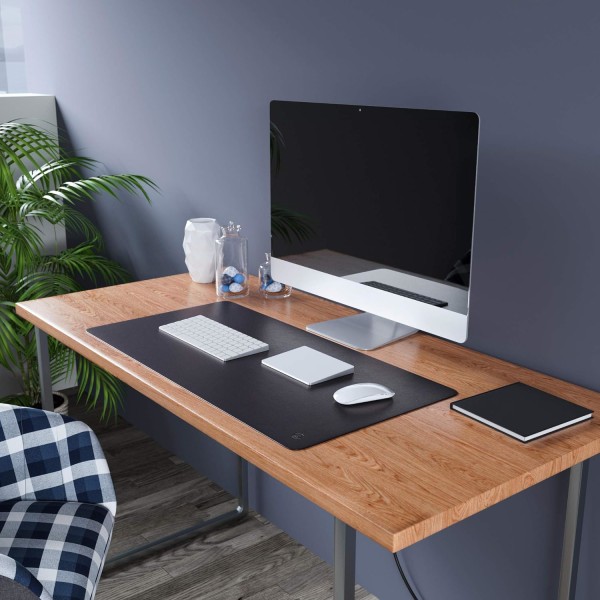Urowned Kings skrivbordsunderlägg - 35,4 X 17,7 tum Premium skrivbordsmatta för hemmakontor för skrivbord av trä/glas - svart veganskt läder - Vattentätt - Ex.