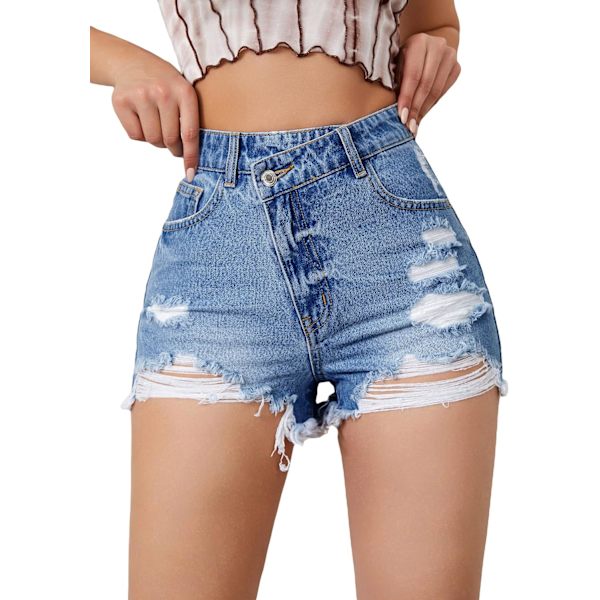 dusa Dam Ripped Distressed Skinny Denim Shorts Solid Blue X-Small