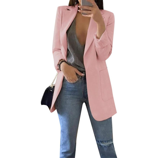 TAY Dam långärmad enfärgad kavaj öppen framtill lös kavaj jacka rosa 3X-Large