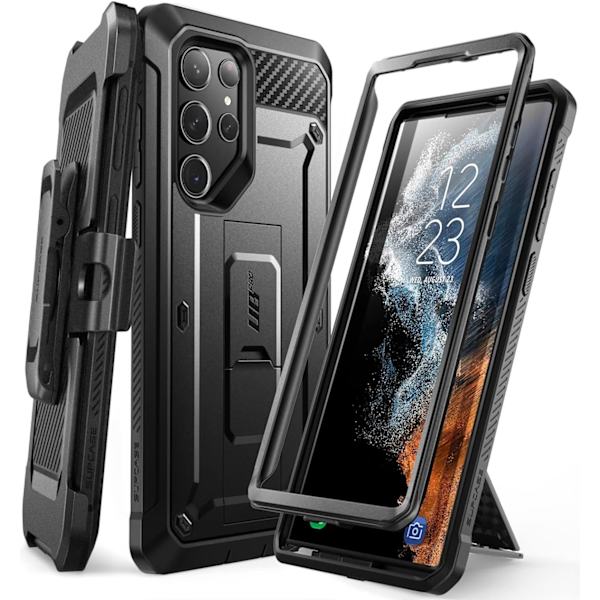 CASE Unicorn Beetle Pro Fodral för Samsung Galaxy S23 Ultra 5G (), Heltäckande Dubbelskikts Robust Bältesklämma & Stativ C Svart