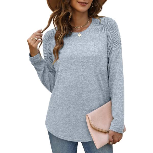 EFAN Dam T-shirt Tunika Långärmad Tröjor Rund Hals Sweatshirt Kurvad Fåll 06-blå X-Large