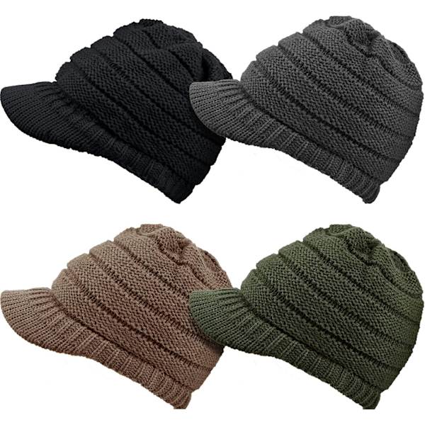 INIOR Dam Vinter Stickad Mössa Vinter Kulle Mössor för Kvinnor Slouchy Mössa Kepsen med Visir Varm Newsboy Skalle Mössa