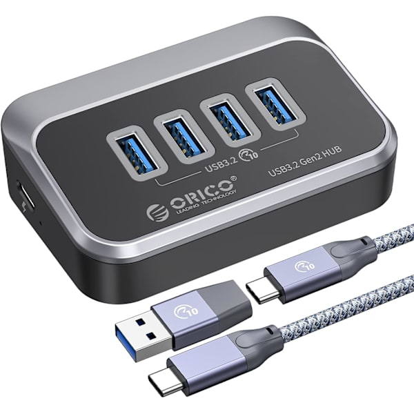 USB-hubb 10 Gbps med 4 USB A-portar, USB 3.2 Gen 2-hubb med 1,64 fot USB-C-kabel och USB-A-adapter USB-splitter för iMac, alla MacBooks, Mac Mini-plast