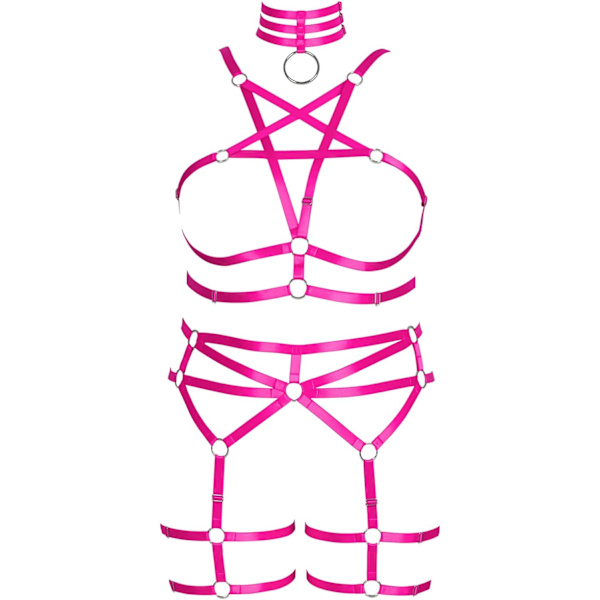 tagram Plus Size Dam Body Harness Punk Full Cage BH-set Hollow Out Justerbar Gotisk Dans Festival Rave Rose Röd