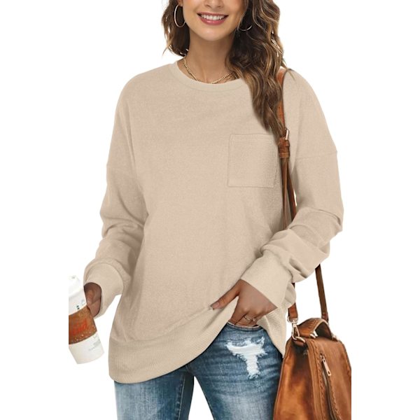 EFAN Sweatshirts för kvinnor Crewneck långärmade tröjor 02-khaki Large
