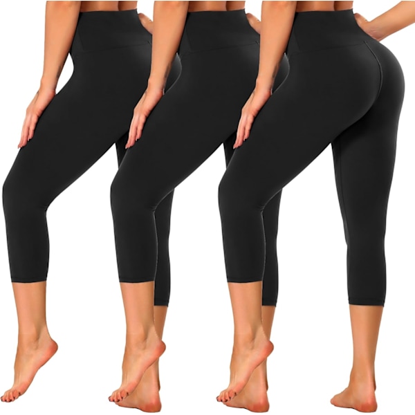 hay 3-pack högmidjade capri leggings för kvinnor - magen kontroll träning löpning byxor - reg & plus size