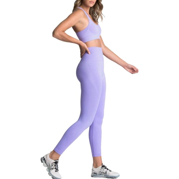 en's Workout Outfits 2 delar Yoga Set Gym Träning Seamless Yoga Leggings med Sports BH Fitness Activewear, Lavendel Medium