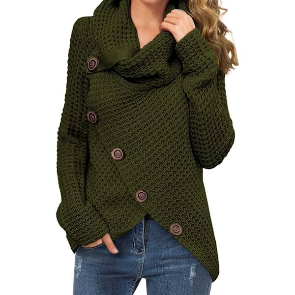 CERELLE Dam Turtleneck Tröjor Höst Chunky Långärmad Asymmetrisk Stickad Pullover Tröjor, 06 Armégrön, XX-Lar