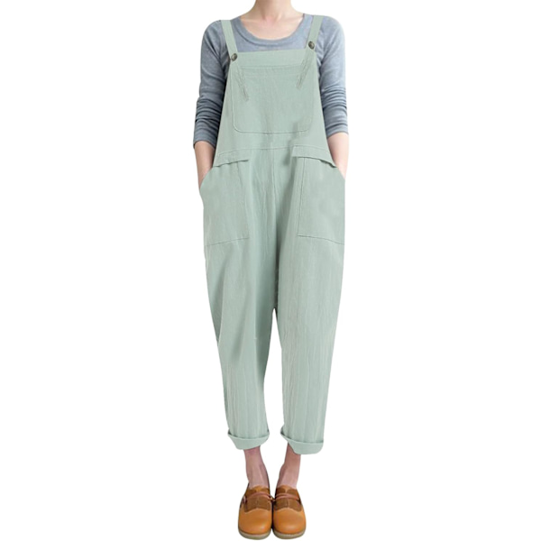 Dammode Baggy Lös Linne Overaller Jumpsuit Oversized Casual Ärmlös Rompers med Ficka Ljusgrön X-Large
