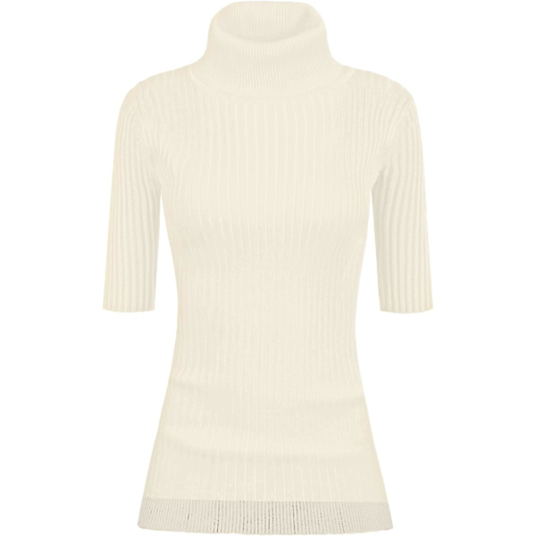Dam Turtleneck 1/2 Halv Ärm Hög Stretch Ribbstickad Åtsittande Tröja Elfenben Medium