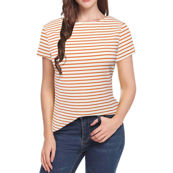 oco 80-tals off Shoulder-tröjor för damer Kortärmad Casual Loose Fit Blus T-shirt Orange, Nautical Stripe 3X-Large