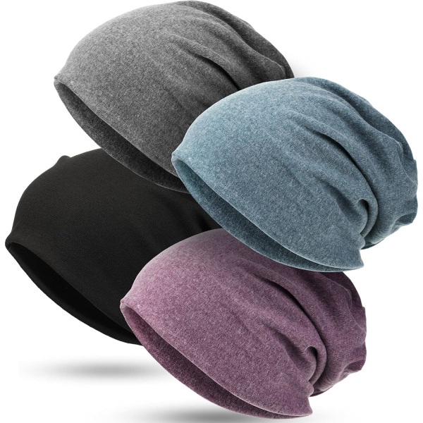 ieces Slouchy Beanie Hat Cap Baggy Skull Knit Sovmössa Huvudbonader Head Wrap Cap för män Kvinnor Ljusblå,lila Medium