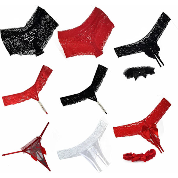FLOWERS Ultimate Women Special Sexy Underwear Pack of 8 Variety of Panties – Boyshort G-String Thongs Crotchless - Adju
