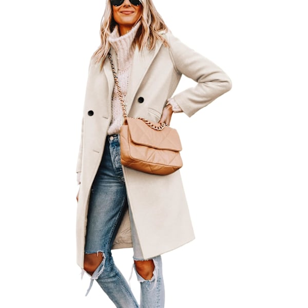 ever Damkläder Vinter Ullrock Casual Notch Lapel Enbröstad Peacoat