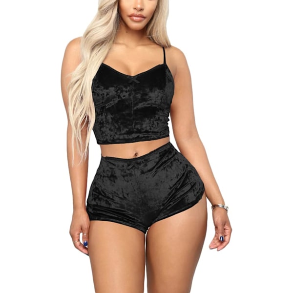 suttc Dam 2-delad sammetsoutfit med spaghettiband, ärmlös crop top + shorts set