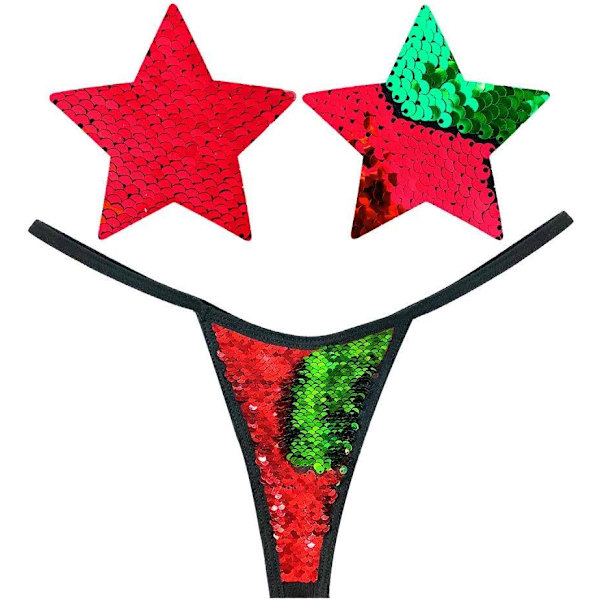 en naken Naughty Nix G-string med matchande Nipztix Pasties Ho Ho Ho Christ