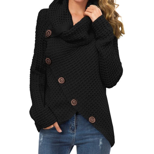 CERELLE Dam Turtleneck Tröjor Höst Chunky Långärmad Asymmetrisk Stickad Pullover Tröjor, 02 Svart, Medium