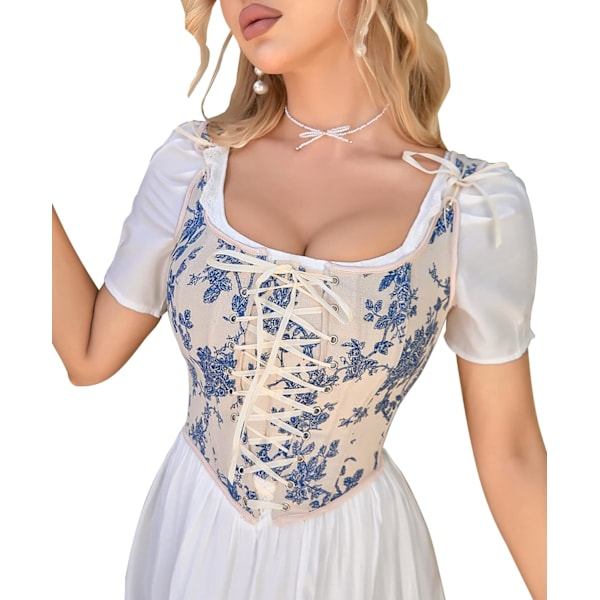vila.Y Fashion Korsett Dam Sexy Vintage Spets Trim Korsett Blåvit X-Small