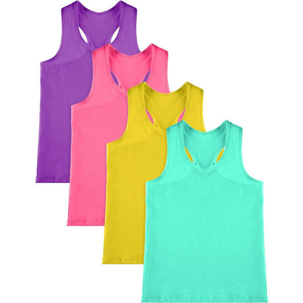 INIOR 4 Pieces Girls Dance Linnen Racerback Crop Tank Tops Ärmlös Topp för Gymnastik Violet, Melon R 13-14