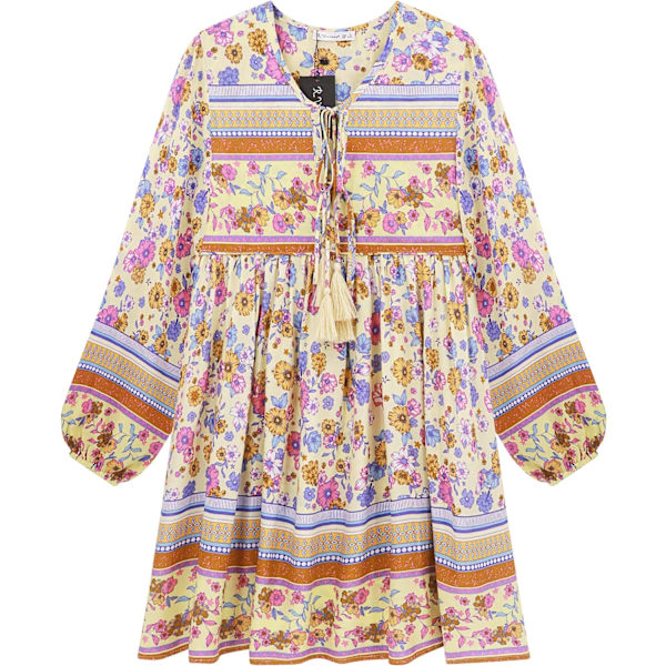 ivimos Dam långärmad blommig casual print bomull miniklänning beige small