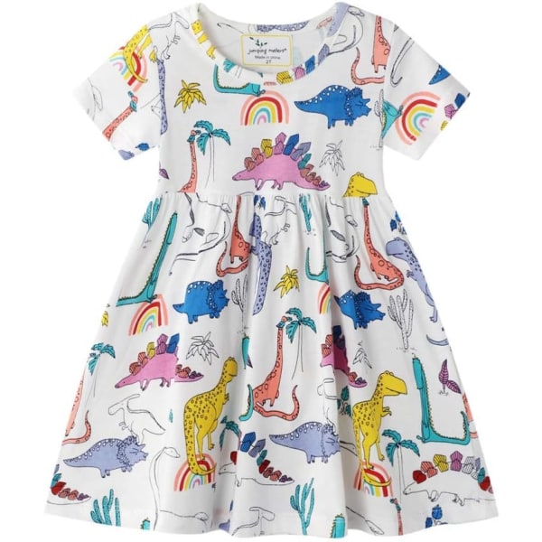 gshilian flickor bomull långärmade klänningar Söt tecknad randig festklänning Dinosaur & Ｗhit 6 år