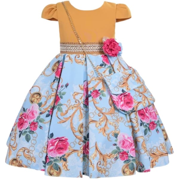 Cosplay Elegant Flower Glown Dress för flickor Young Adult Fashion Bow Flower Kids Party Festival Åldrar 5-9 år gammal Blå - 6 9 år