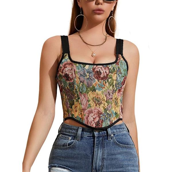 vila.Y Fashion Korsett Dam Sexig Vintage Spets Trim Korsett Svart Blommig Liten