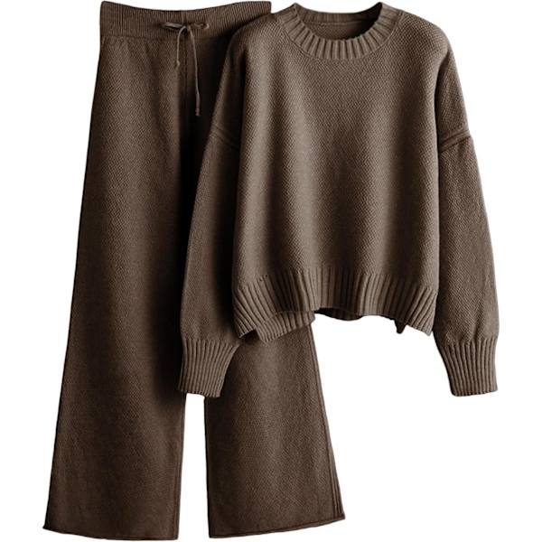 lisan Dam 2-delat set tröjor stickade Loungewear långärmad pullover och vida byxor Lounge set