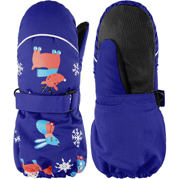 s Thicken Snow Mittens Unisex Vattentäta Skidhandskar Vinter Varma Handskar för Pojkar Flickor Royal Blue 1 - 4T