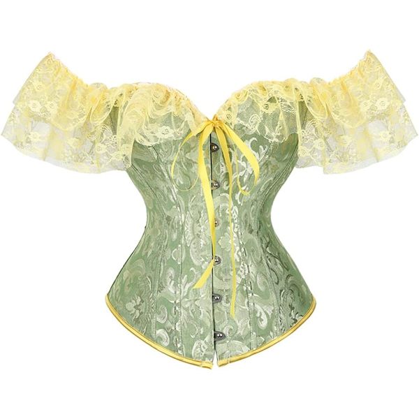 MMUO Damkorsett Topp med Spetsärm Spets Upp Sexig Bustier Lingerie Midjetränare Kostym Toppar Grön 5X-Large