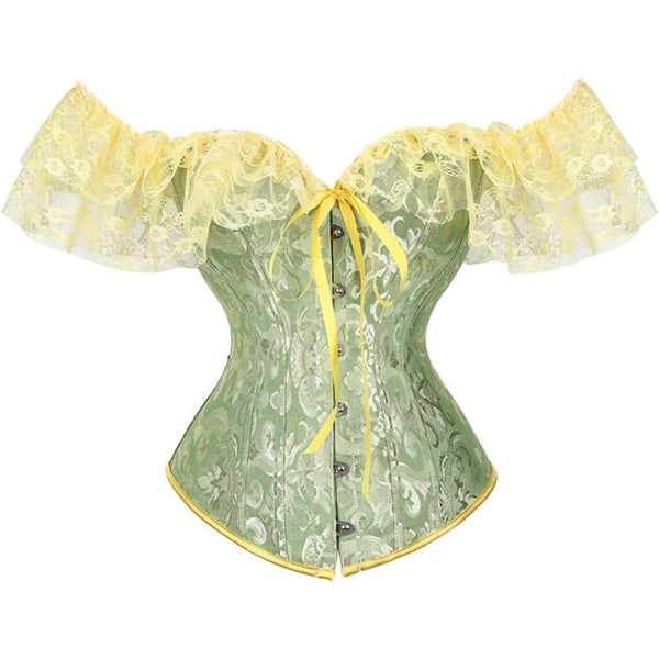 MMUO Korsetttopp för kvinnor med spetsärm Snörning Sexig Bustier Underkläder Waist trainer Kostym Toppar Grön X-Small