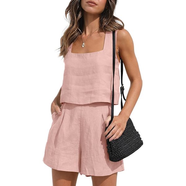 N Damkläder Två Delar Linne Matchande Set 2 Delar Lounge Shorts Crop Tank Tops 2023 Trendiga Kläder Sommarsemester