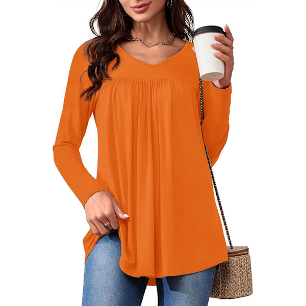 LASI Dam långärmad midjeklänning V-ringning avslappnad formell T-shirt lös passform par med leggings skjorta höstkläder  Small