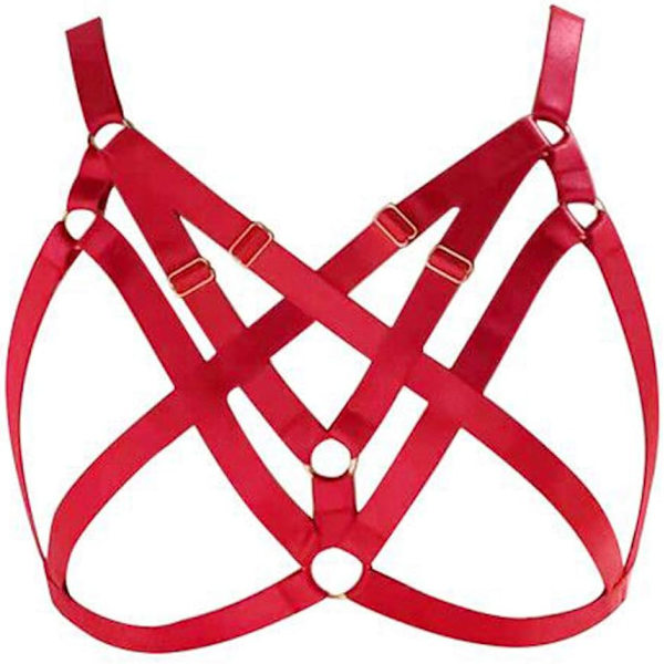 E4COOL Kvinnors Elastisk Cuplös Bur-BH Justerbar Utskuren Remmad Crop Top Sexig Rembälte Röd