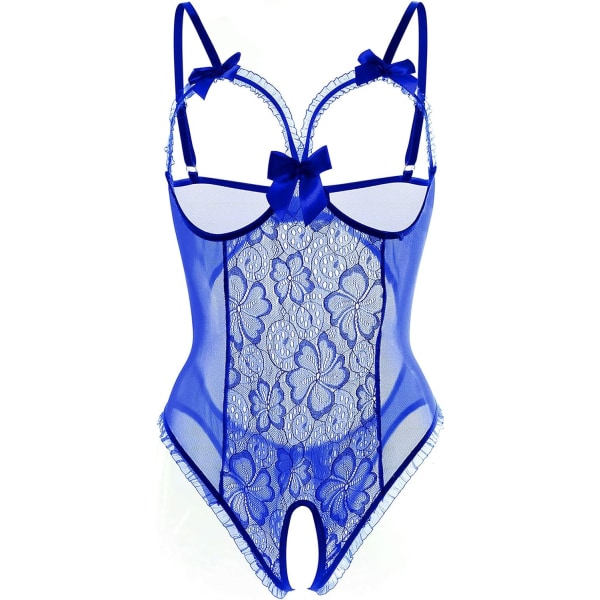 ureLove Damkläder Sexig Lingerie Öppen Kup Crotchless En-delad Teddy Lace Nattlinne Blå X-Large(passar som US Large)