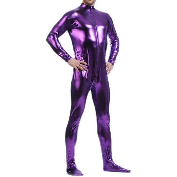 ksmile Unisex Metallic Bodysuit Zentai utan huva Vuxen Blank En Delad Spandex Body Suit Halloween Kostym Lila X-Large