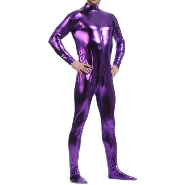 ksmile Unisex metallisk bodysuit Zentai utan huva Vuxen Glänsande One Piece Spandex Body Suit Halloween kostym Lila Medium
