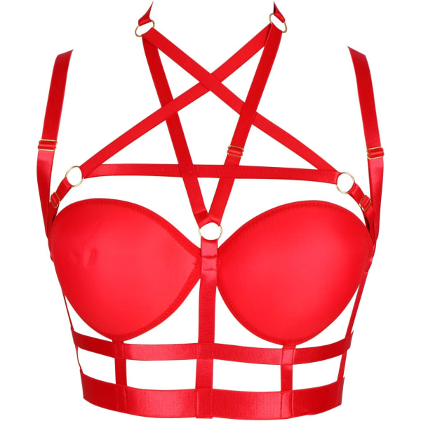HSS Kroppssele för kvinnor Pentagram BH Elastisk Justerbar Gothic Carnival Plus Size Justerbara Kläder Tillbehör Röd