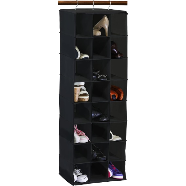 pleHouseware Hängande skor Organizer för garderob, 10 hyllor, 2-pack, svart svart 24 fickor