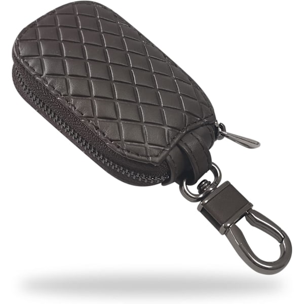 Nyckelväska, Universal Nyckelbricka Fodral, Läder Bilnyckel Smart Nyckelring Hållare Anti Scratch Cover Protector med Dragkedja  kaffe