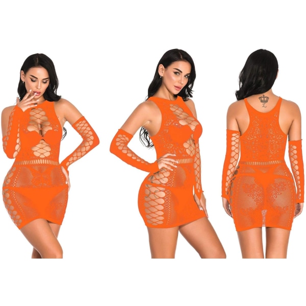 sDaisy-Butterfly Fishnet Lingerie Mesh Babydoll Bodysuit Smock Lingerie för kvinnor Chemises Klänning Fri Storlek Orange