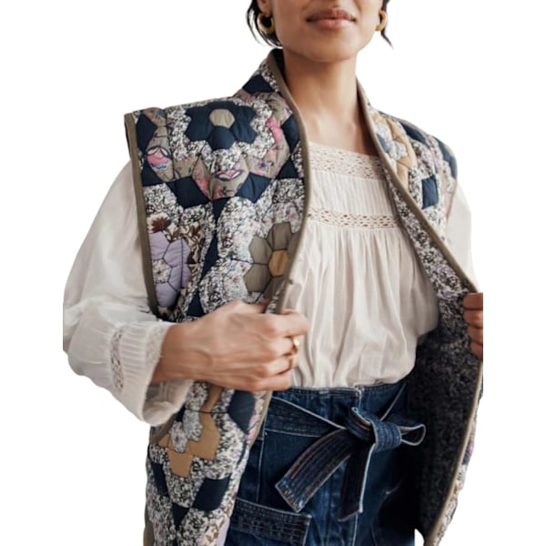 ysyt Kvinnors Korta Pufferjacka Lätt Blommig Tryck Långärmad Vadderad Quiltad Puffig Cardigan Rock