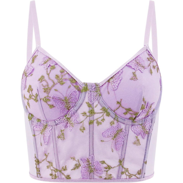 tudineus Kvinnor Justerbar Metallic Sexig PU Läder Bralette BH Väst för Festivaler, Raves, Clubwear Lila Butterfl X-Small