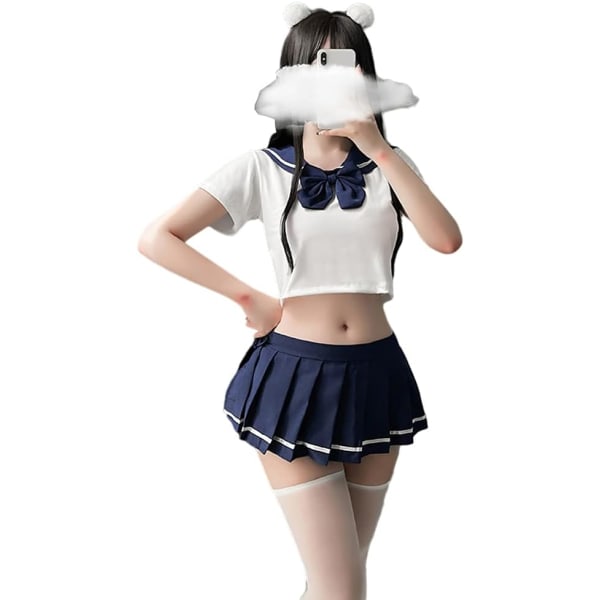 GUYUN Japanese School Girls Uniform galler Plisserad kjol Anime Cosplay Underkläder JK Kostym Sexig Med Strumpor 6908vit Blå