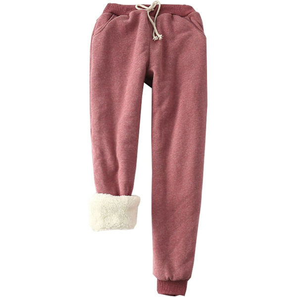 MEA Dam Fleece Joggers Byxor med Sherpa Foder för Kvinnor, Rödvin, Stor